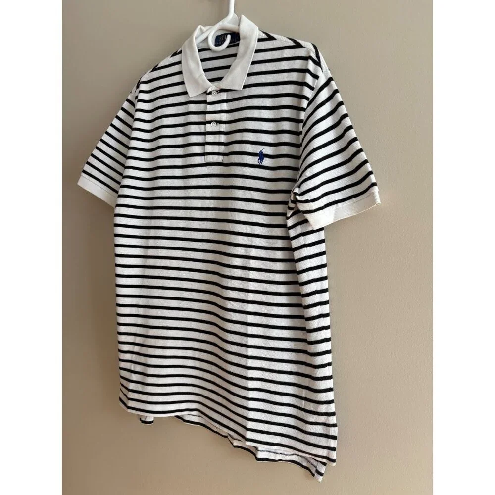 Polo Ralph Lauren Like New Classic Fit Striped Polo Shirt Black & White Large